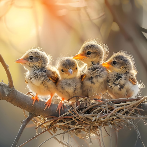Grubie młode ptaki w gnieździe