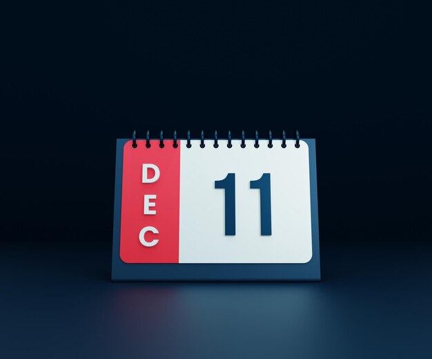 Grudzień Realistyczny Kalendarz Biurkowy Ikona Ilustracja 3D Data 11 grudnia