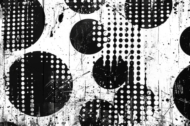 Grunge grid polka dot tło z czarnymi i białymi teksturami