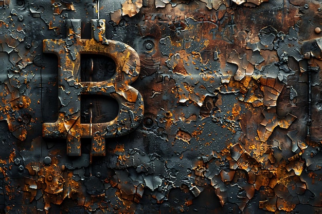 Zdjęcie grunge wallpaper z projektem bitcoina nieszczęśliwa i zużyta ilustracja crypto trading backgroundd