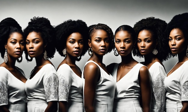 Grupa afroamerykańskich kobiet pozujących w studiu Fashion shot ai generative