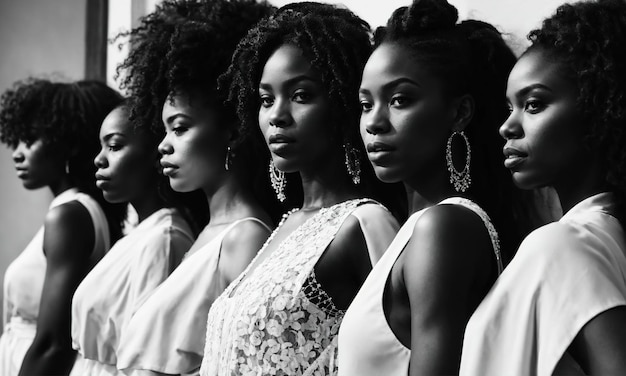 Zdjęcie grupa afroamerykańskich kobiet pozujących w studiu fashion shot ai generative