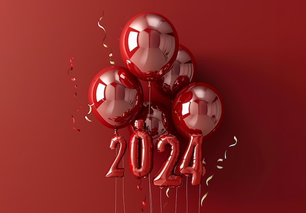Grupa balonów z liczbami i konfetti w czerwonych kolorach