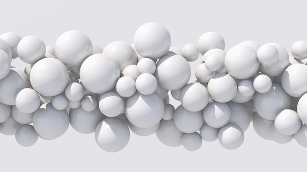 Grupa białych błyszczących kulek białe tło Abstrakcyjna ilustracja renderowania 3d