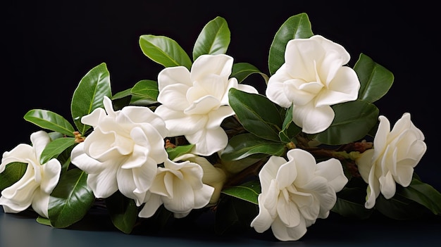 Grupa białych kwiatów z zielonymi liśćmi w naturalnym otoczeniu