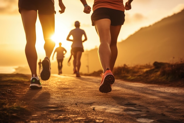 Grupa biegaczy biegająca o wschodzie słońca Generacyjna sztuczna inteligencja