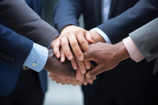 Grupa biznesmenów łączących ręce Biznes łączący ręce w jedności Ai wygenerował