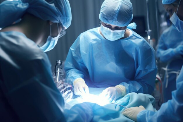 Zdjęcie grupa chirurgów wykonuje operację na pacjencie ten obraz może być używany do zilustrowania procedur medycznych i pracy zespołowej zaangażowanej w ustawienie chirurgiczne