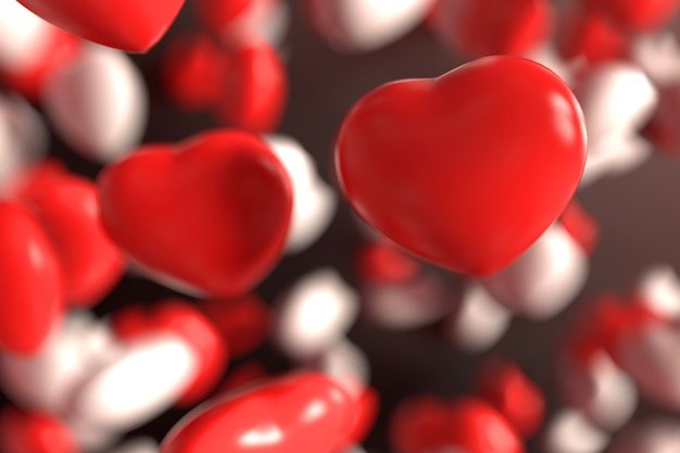 Grupa cukierków czerwony i biały Valentines serce pływające