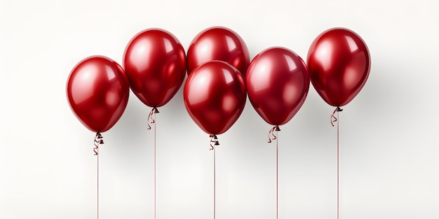 Grupa czerwonych balonów izolowanych na białym tle Pływające balony heliowe