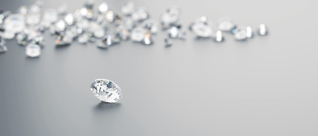 Grupa diamentów umieszczona na błyszczącym tle Renderowanie 3D Soft Focus