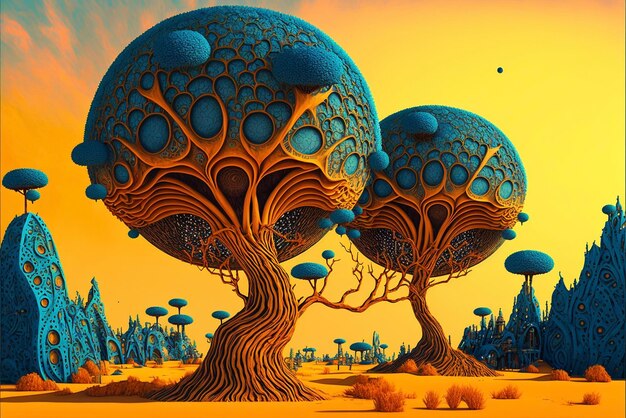 Grupa drzew siedzących pośrodku pustynnego generatywnego ai