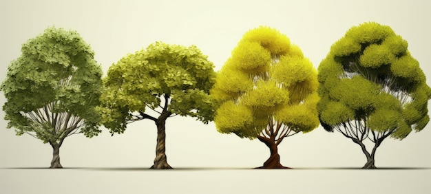Grupa drzew w różnych kolorach i drzewo słowne na górze.