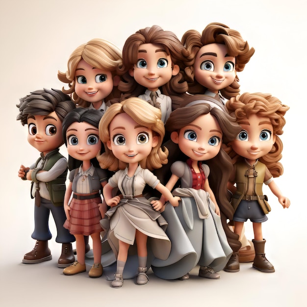 Zdjęcie grupa dziewcząt i chłopców z różnymi fryzurami 3d rendering