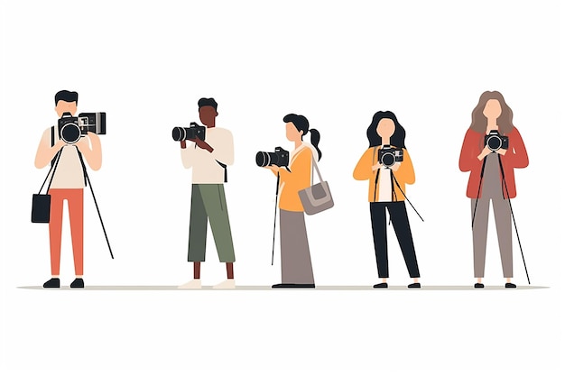 grupa fotografów z kamerą płaską ilustracją wektorową