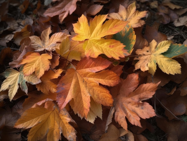 Grupa generatywnych liści jesienią