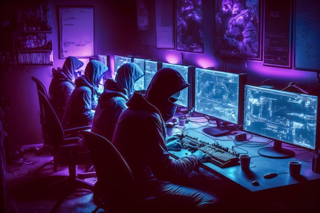 Grupa graczy grających w gry wideo online Stworzony przy użyciu technologii generatywnej sztucznej inteligencji