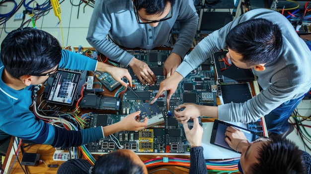Grupa inżynierów testujących nowe urządzenia technologiczne
