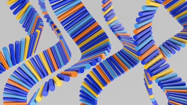 Grupa jasnych cylindrów kolorowe spirale Abstrakcyjna ilustracja renderowania 3d