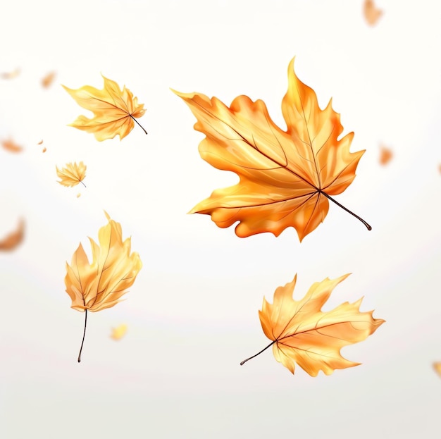 Grupa jesiennych liści w powietrzu na białym tle