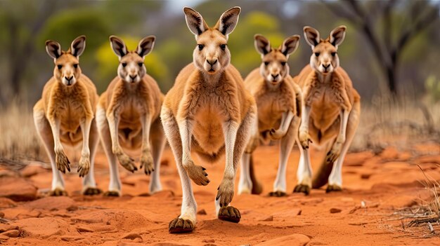 Zdjęcie grupa kangurów w australijskiej pustyni