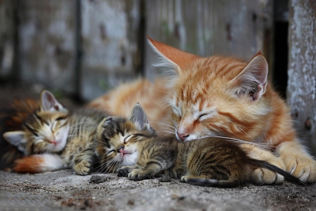 Grupa kociaków leżących obok siebie