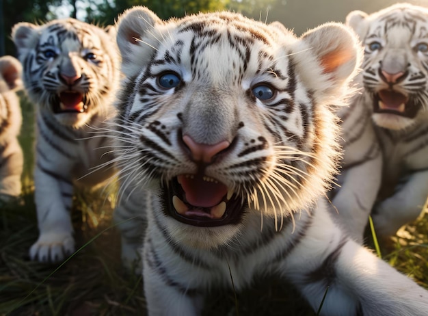 Grupa kociąt białego tygrysa
