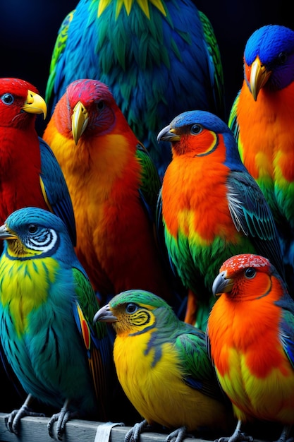 Grupa Kolorowych Ptaków Siedzi Jeden Na Sobie