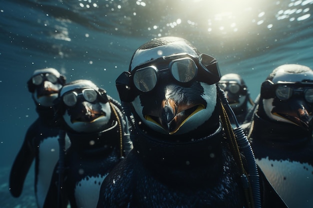 Zdjęcie grupa kosmicznych pingwinów noszących hełm astronautów 00231 01