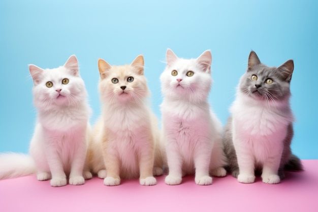 Grupa kotów trzyma sztandar Kreatywna ilustracja generowana przez AI