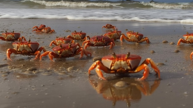 Grupa krabów na plaży