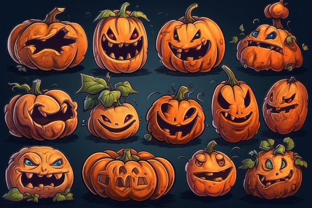 Grupa kreskówek dyni na halloween