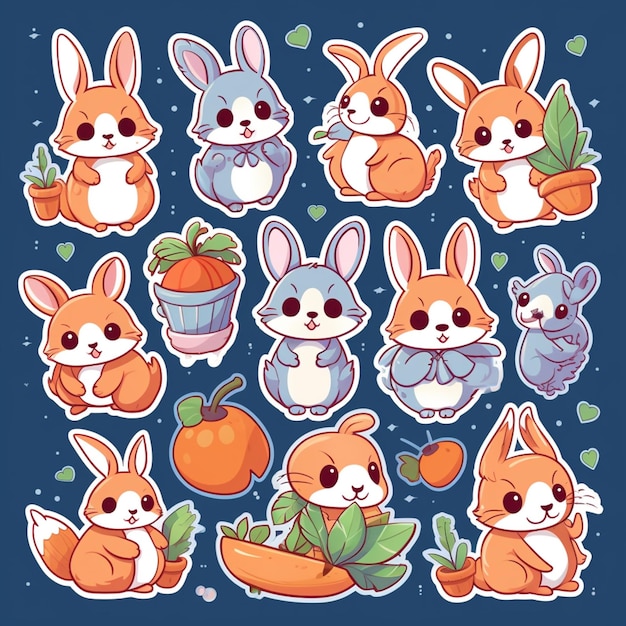 grupa kreskówkowych królików z marchewką i marchewką generatywną ai