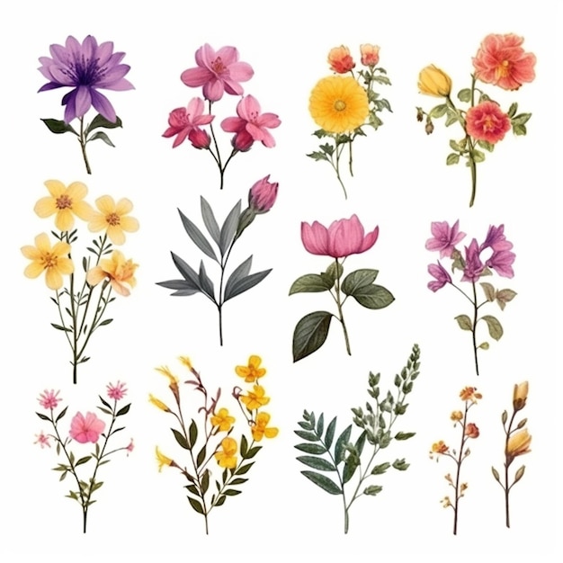 Grupa kwiatów jest pokazywana w różnych kolorach generatywnych ai