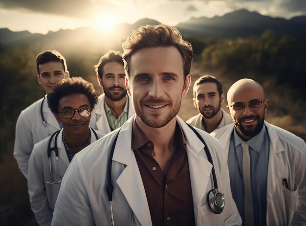 Grupa lekarzy w białych fartuchach