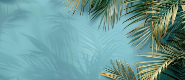 Grupa liści palm na niebieskim tle