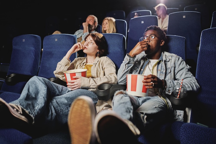 Zdjęcie grupa ludzi oglądających film