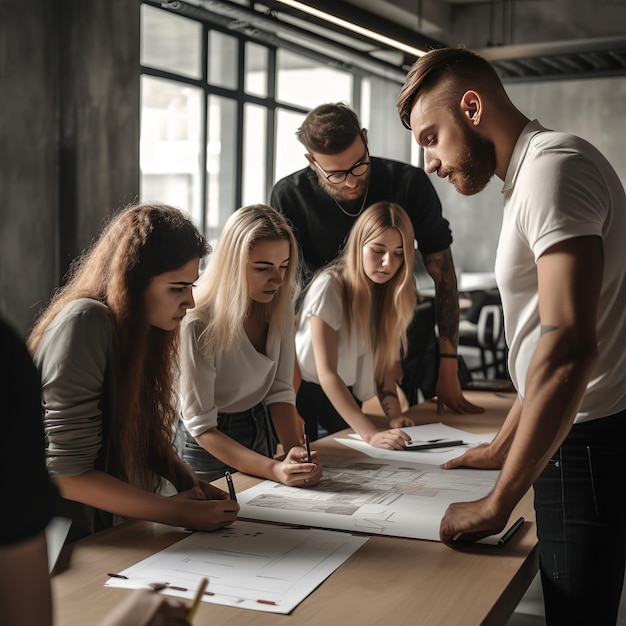 Grupa ludzi pracująca biznes plan w biurze