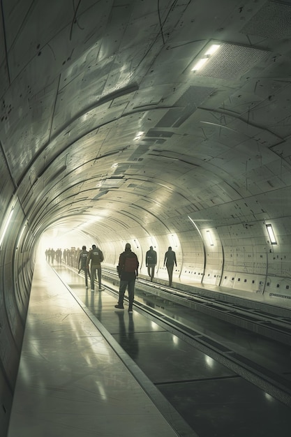 Grupa ludzi przechodzących przez tunel