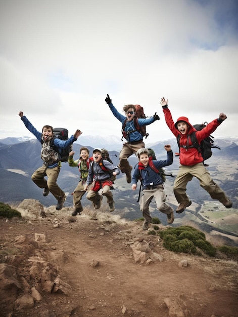 Zdjęcie grupa ludzi skakających w powietrzu