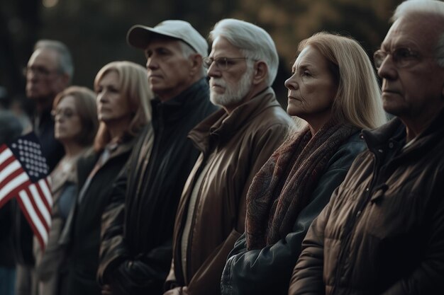 Zdjęcie grupa ludzi stoi w kolejce, jeden z nich ma na sobie białą czapkę.