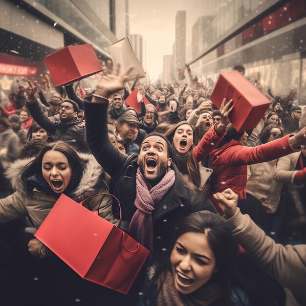 Grupa ludzi z czerwonym pudełkiem z napisem " Boże Narodzenie ".