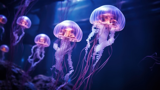 Grupa meduz pływających w akwarium