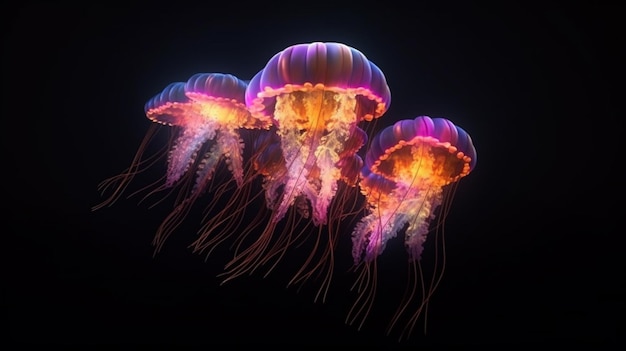 Grupa meduz z czarnym tłem
