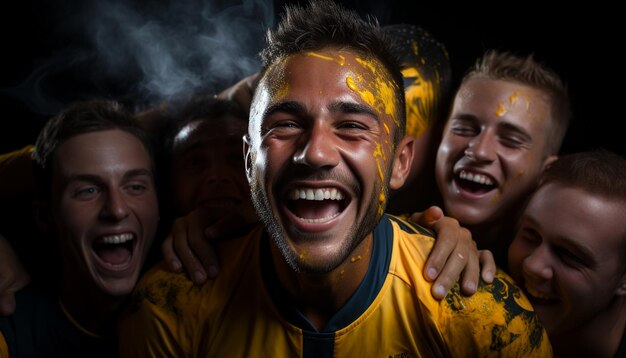 Zdjęcie grupa mężczyzn i kobiet uśmiechających się i cheering w podekscytowaniu generowanym przez ai