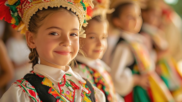 Zdjęcie grupa młodych dziewcząt stojących razem na dzień dziecka