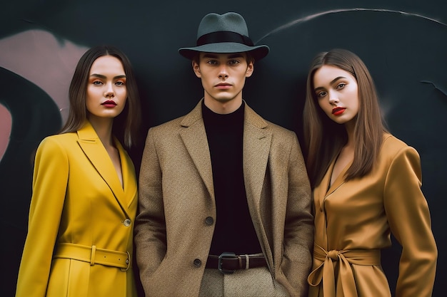 Zdjęcie grupa modeli gen z pozujących w nowoczesnych strojach w stylu bold modern