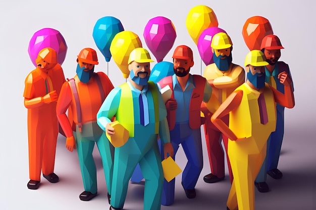 Zdjęcie grupa papieru wycięta z grupy mężczyzn w kapeluszach i żółtym hełmie.