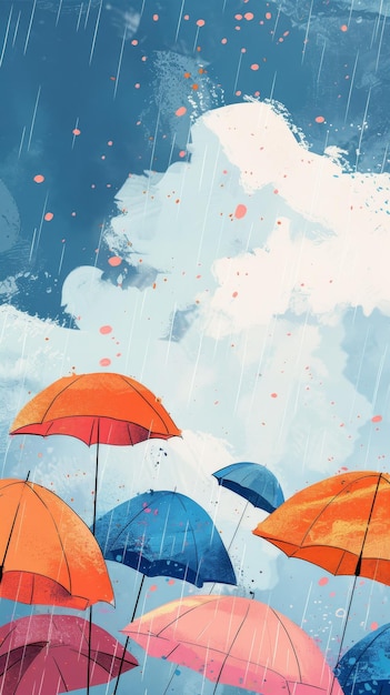 grupa parasoli w deszczu
