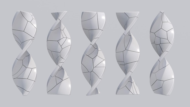 Zdjęcie grupa pięciu skręconych bloków teksturowana powierzchnia ilustracja abstrakcyjna renderowanie 3d